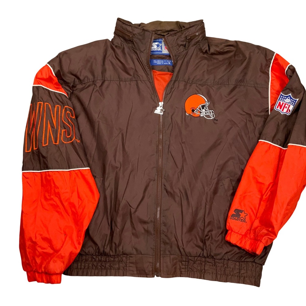 Starter Cleveland Browns Windbreaker Mens XL Brown Orange NFL Nylon Jacket VTG